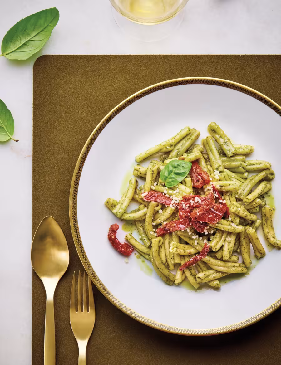 Casarecce al Pesto with Sun-dried Tomatoes