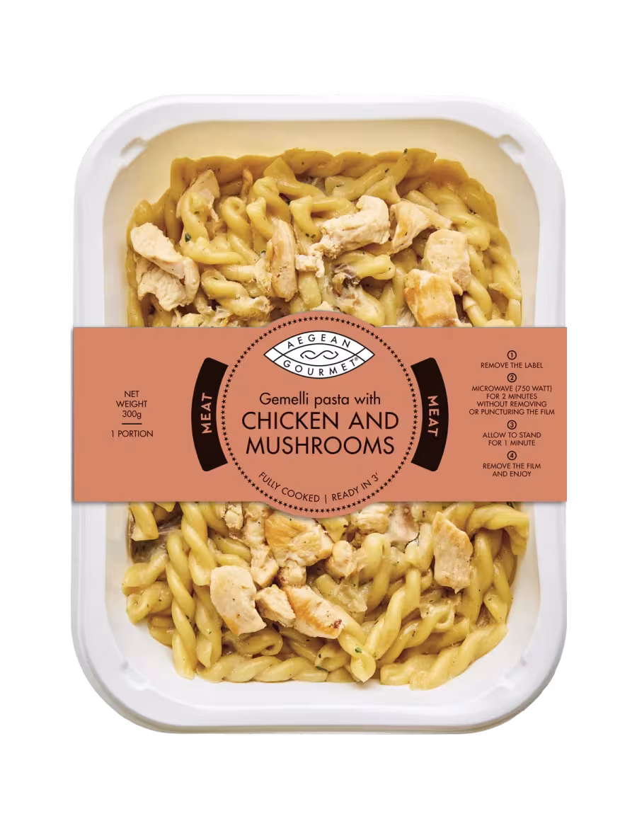 Gemelli pasta with CHICKEN AND MUSHROOMS