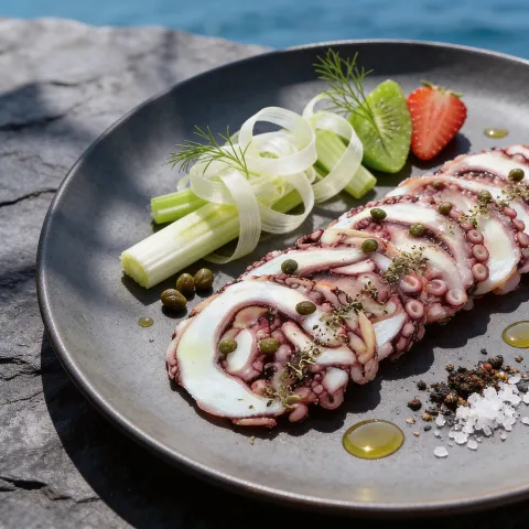 Octopus Carpaccio on plate