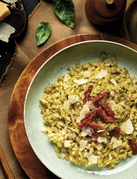 Risotto with BASIL PESTO SAUCE & SUNDRIED TOMATO